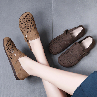 透气头层牛皮森系女鞋奶奶鞋复古