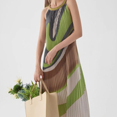 现货速发商场同款 2025春新复古文艺风挂脖花色压褶长裙251ML0089