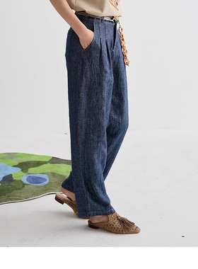 现货速发商场同款2025夏季通勤亚麻宽松廓形萝卜裤长裤252MK0569