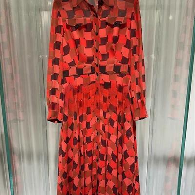 2025春新品红色千鸟格衬衣式印花