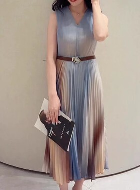现货速发商场同款25春夏新款V漫渐变收腰连衣裙女EWF362Y034