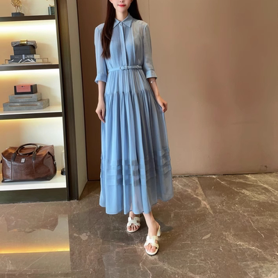 2025夏优雅通勤桑蚕丝A型连衣裙