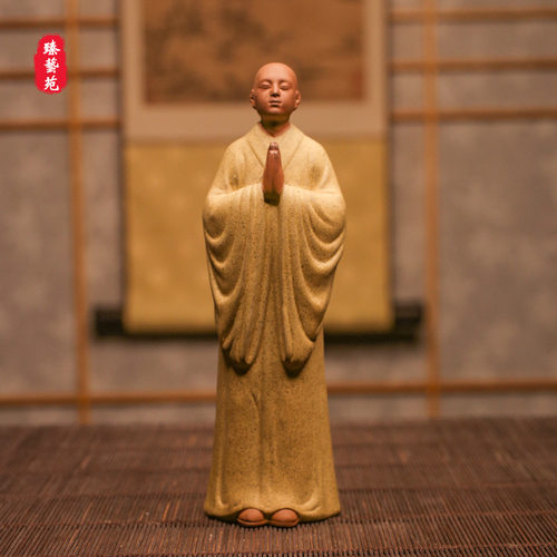 现代5DBJ新中式手工紫砂小和尚茶宠摆件小沙弥禅意茶道茶室桌面车