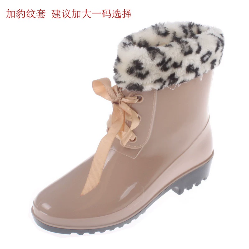 Mùa xuân và mùa thu không trơn trượt giày đi mưa cotton giày đi mưa cộng với nhung thời trang giày nước nữ người lớn phụ nữ giày cao su nhiệt giày cao su Hàn Quốc - Rainshoes