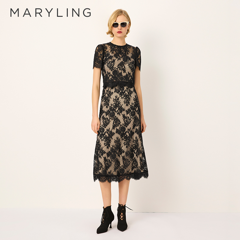 MARYLING蕾丝雕花A字半裙