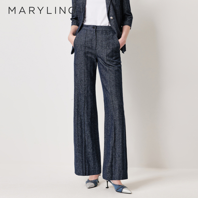 MARYLING玛俪琳2026春季新品自然牛仔蓝亚麻直筒西裤A1GBW51280