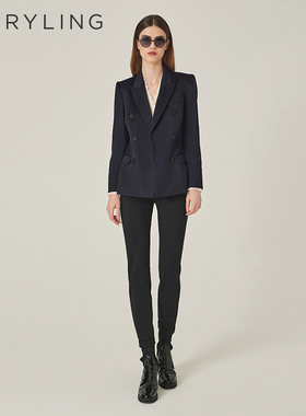MARYLING玛俪琳秋季新品深蓝色羊毛翻领西装外套A1EGW10150