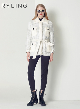 MARYLING玛俪琳冬季奢华白色条纹水貂皮草短外套A1CHW9Q040