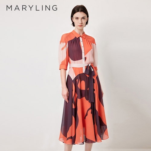 MARYLING衬衫式印花连衣裙
