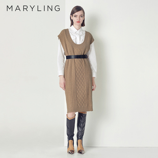MARYLING玛俪琳2022冬季 针织连衣裙A1CIW04780 浅驼色U型领无袖