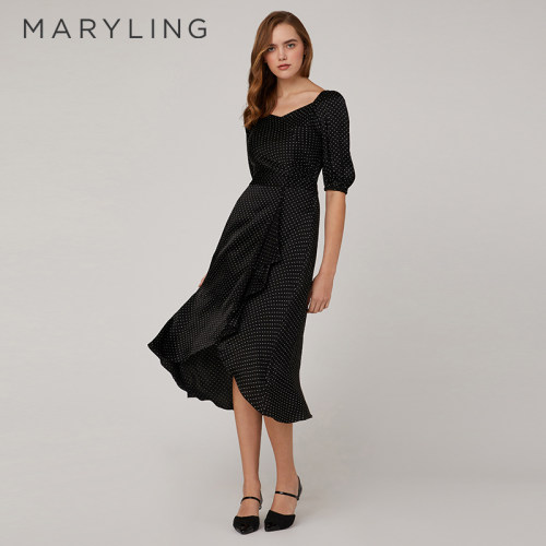 MARYLING黑波尔卡圆点连衣裙