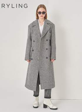 MARYLING玛俪琳冬季新品宽肩设计双排扣长款羊毛大衣A1DHW93340
