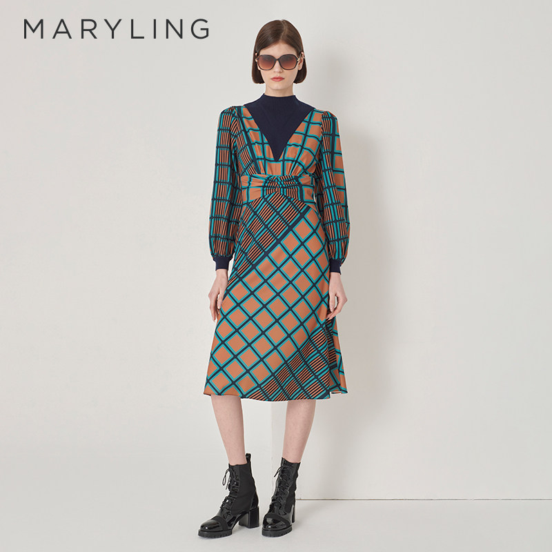 MARYLING玛俪琳【艺术魔方】印花鱼尾连衣裙A1DHW629