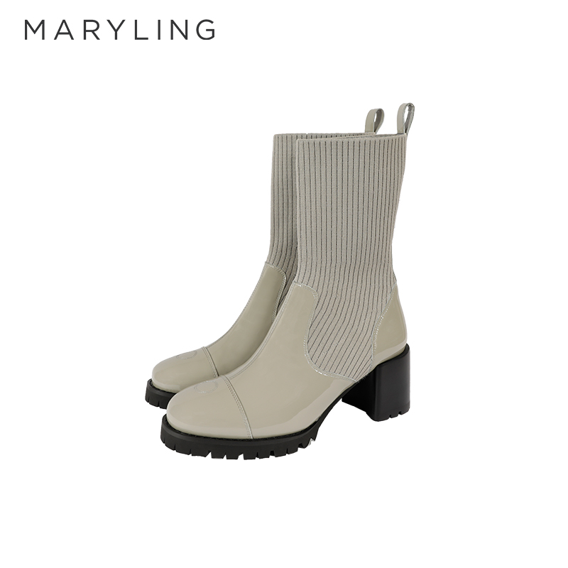 秋季女式针织高跟浅靴