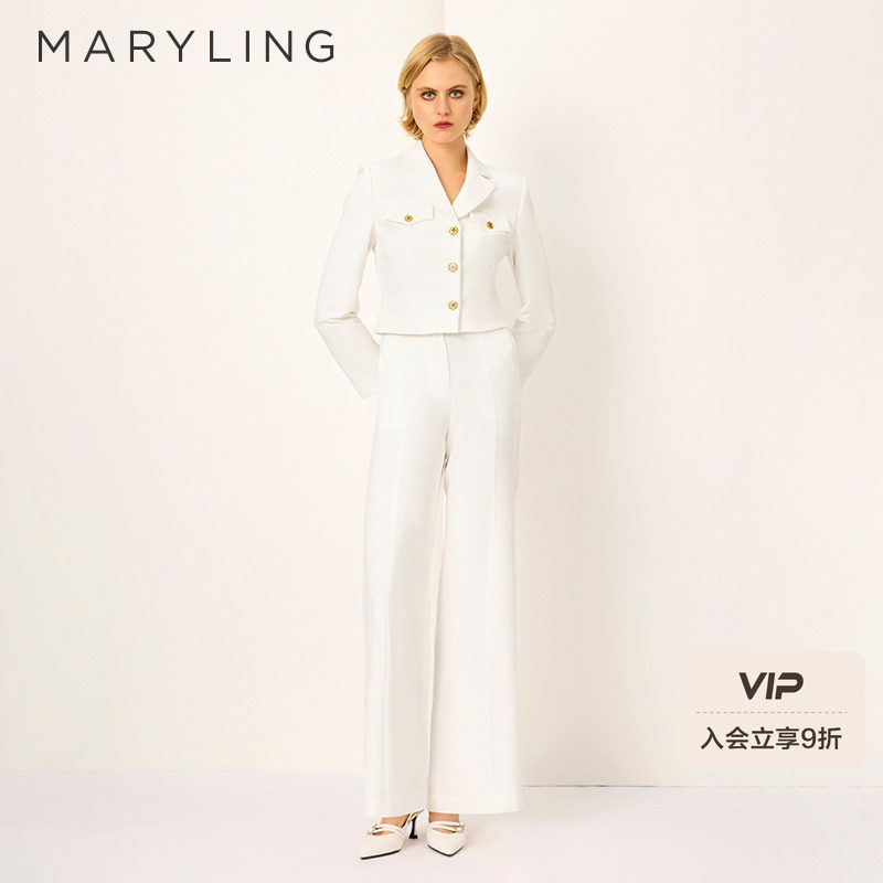 MARYLING玛俪琳2025春季新品白色复古翻驳领西装外套A1