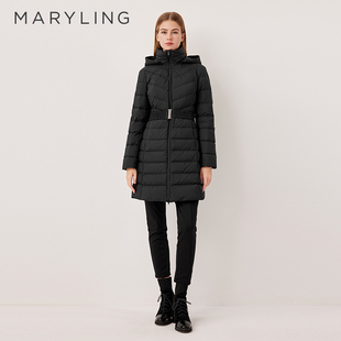 MARYLING玛俪琳2025冬季新品立领连帽收腰系带羽绒服A1FHW98140