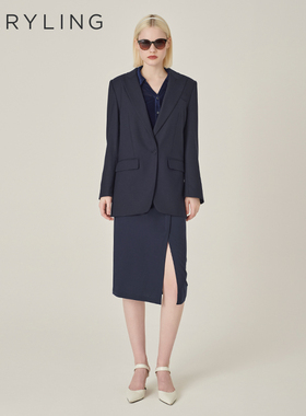MARYLING玛俪琳秋季新品深蓝色单扣羊毛西装外套A1EGW14240