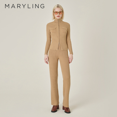 MARYLING杏色休闲针织阔腿裤