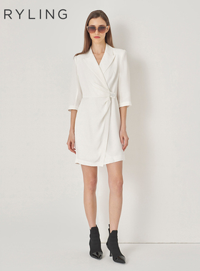 MARYLING玛俪琳初秋新品白色收腰中袖西装连衣裙A1DFW61750