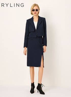 MARYLING玛俪琳2025春季新品深蓝色高腰短款西装外套A1FBW14270