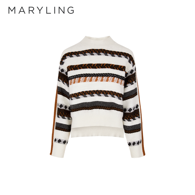 MARYLING黑白咖色条针织衫