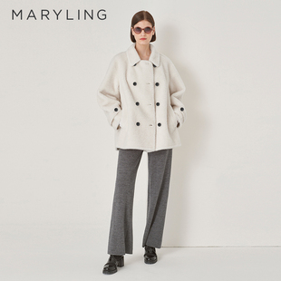 MARYLING玛俪琳秋冬新品 米白色双排扣中长外套A1DHW9R060