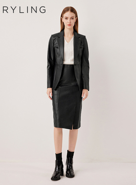 MARYLING玛俪琳2025秋季新品平驳领羊皮复古皮衣外套A1FGW99020