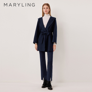 MARYLING玛俪琳2025冬季新品休闲复古低腰开衩微喇裤A1FHW51250