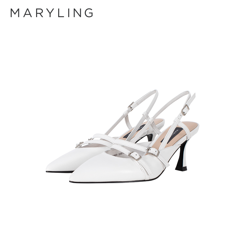 MARYLING白色中跟凉鞋