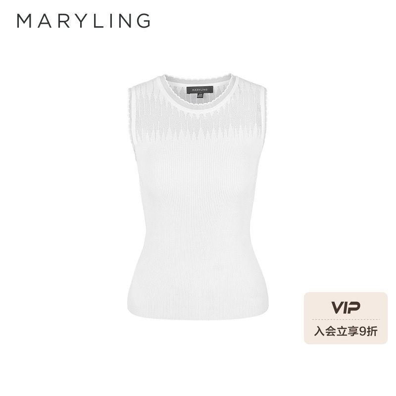 MARYLING玛俪琳春季新品白色圆领花边针织背心A1EBW07