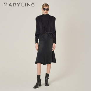 MARYLING玛俪琳2024冬季 灰黑色V领A摆水貂背心马甲A1EHW9F110 新品