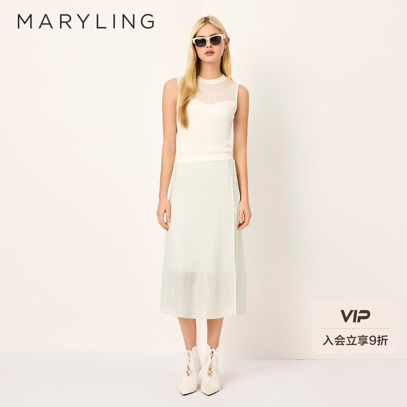 MARYLING玛俪琳2025初夏新品蕾丝圆领透视针织背心A1F