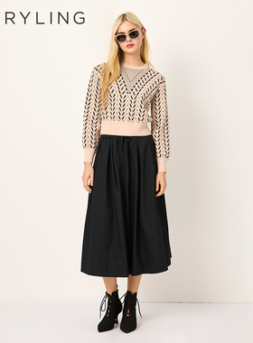 MARYLING玛俪琳2025春季新品黑色弹力松紧伞型半身裙A1FBW72340