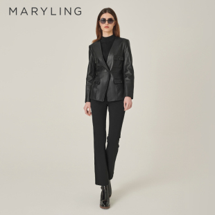 外套A1EGW99030 黑色口袋小羊皮西装 MARYLING玛俪琳秋季 新品