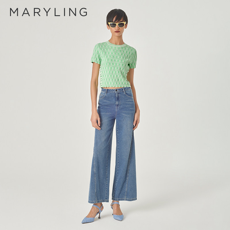 MARYLING米绿格纹针织上衣图片