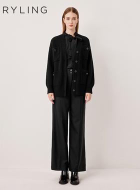 MARYLING玛俪琳2025秋季新品慵懒V领中长款针织开衫A1FGW08450