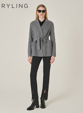MARYLING玛俪琳冬季新品灰色披挂式双面呢丝毛外套A1EHW90130