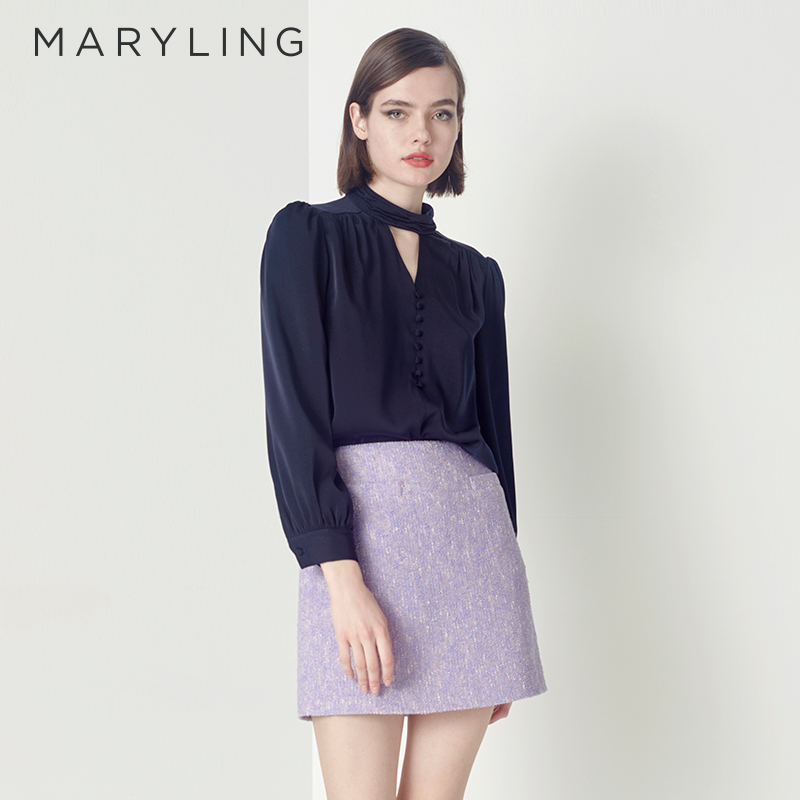 秋季香芋紫粗花呢迷你半裙