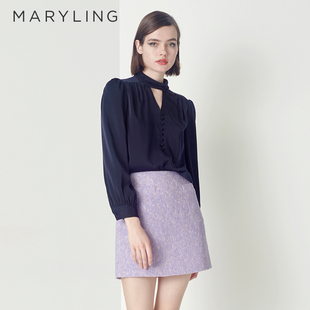 MARYLING玛俪琳秋季 香芋紫粗花呢迷你半身裙A字裙A1CFW70060