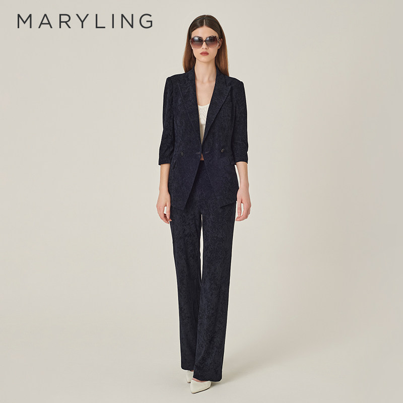 MARYLING深蓝色丝绒阔腿裤