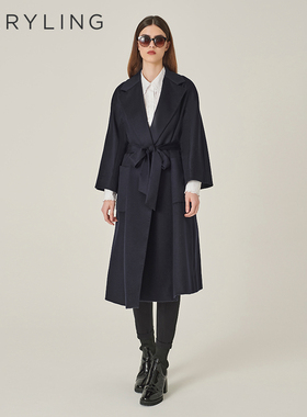 MARYLING玛俪琳秋季深蓝色丝羊绒A型轮廓大衣外套A1EGW17080