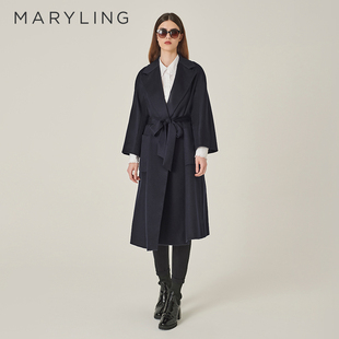 MARYLING玛俪琳秋季 深蓝色丝羊绒A型轮廓大衣外套A1EGW17080