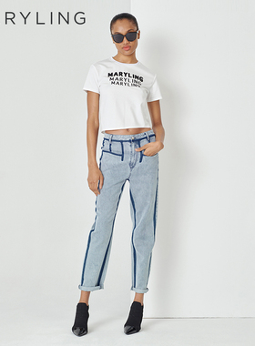 MARYLING玛俪琳夏季新品白色珠绣LOGO短款T恤A1DDW22050