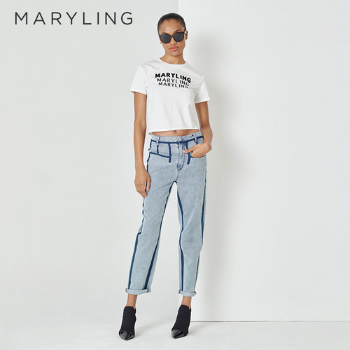 MARYLING白色短款圆领T恤