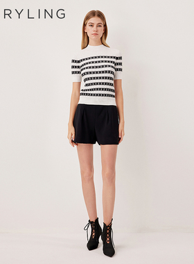 MARYLING玛俪琳2025秋季新品撞色圆领条纹针织套头衫A1FFW01080