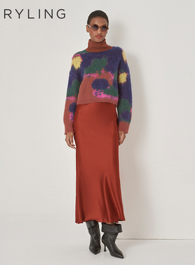 MARYLING玛俪琳秋冬新品砖红鱼尾缎面半身裙A1DHW72480