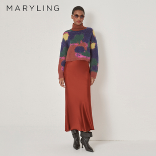 MARYLING玛俪琳秋冬新品 砖红鱼尾缎面半身裙A1DHW72480