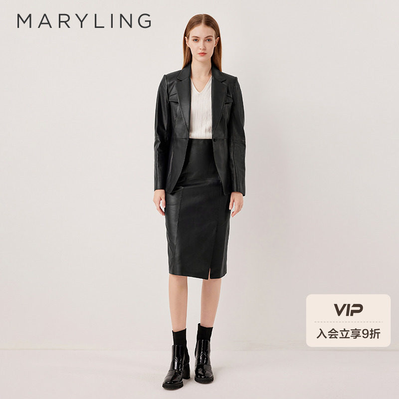 MARYLING玛俪琳2025秋季新品摩登腔调复古直筒半裙A1F