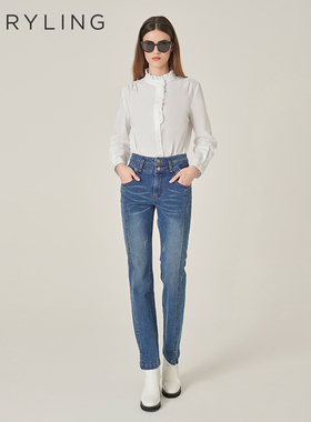 MARYLING玛俪琳秋季新品白色木耳边装饰上衣A1EGW20180