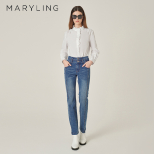 白色木耳边装 饰上衣A1EGW20180 新品 MARYLING玛俪琳秋季